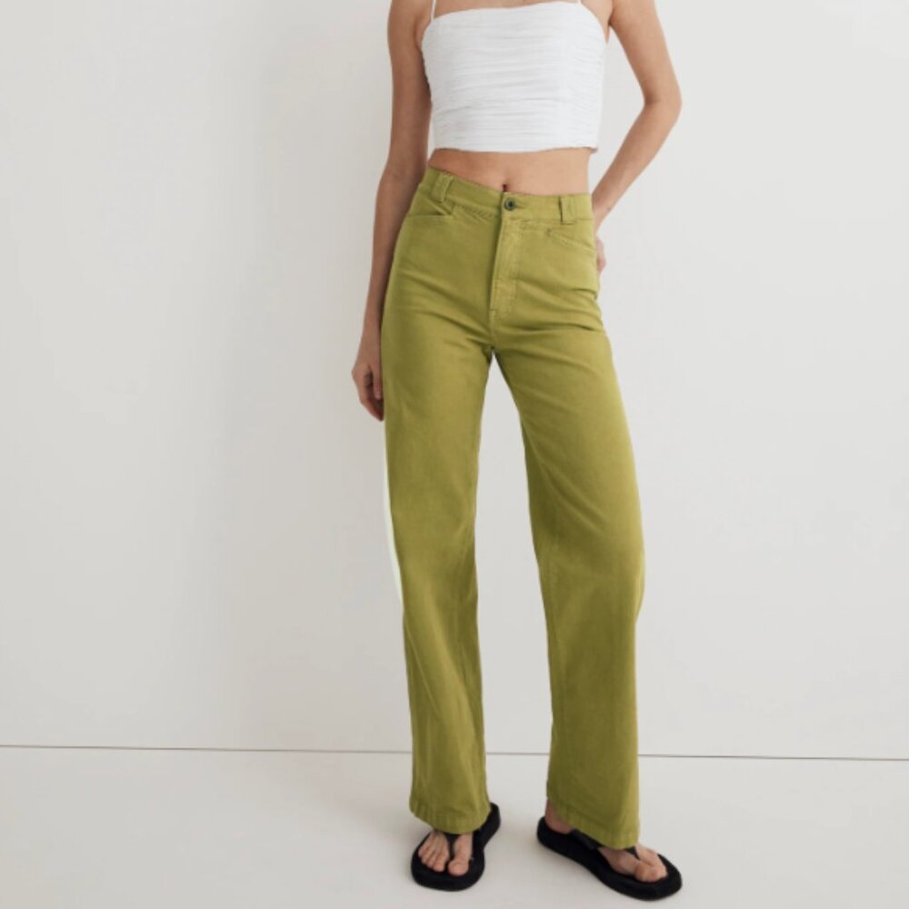 Madewell Petite Emmett 2.0 Wide-Leg Pants: Garment-Dyed Edition Artichoke P24
